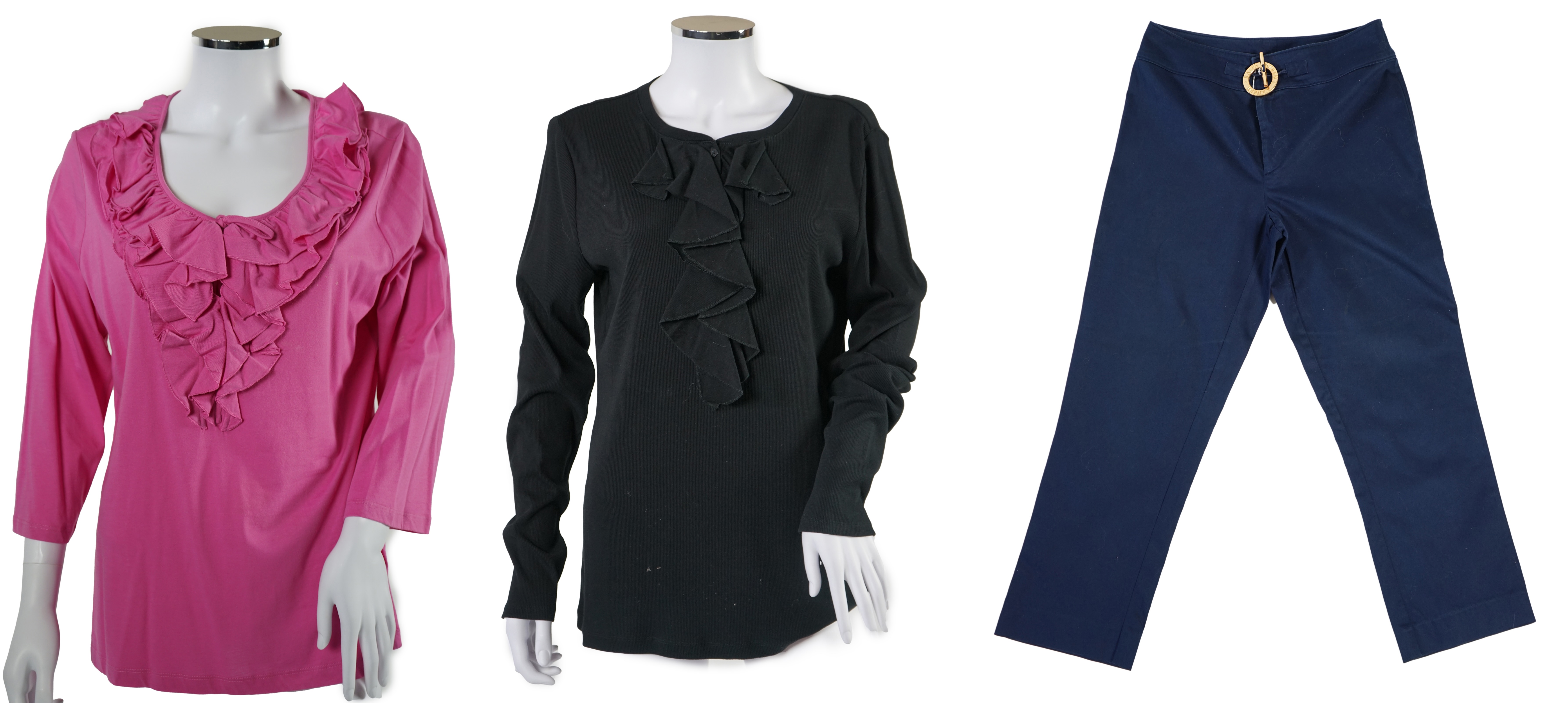 Two lady's Ralph Lauren long sleeve t-shirts and a pair of navy casual trousers. Size L-XL Proceeds to Happy Paws Puppy Rescue